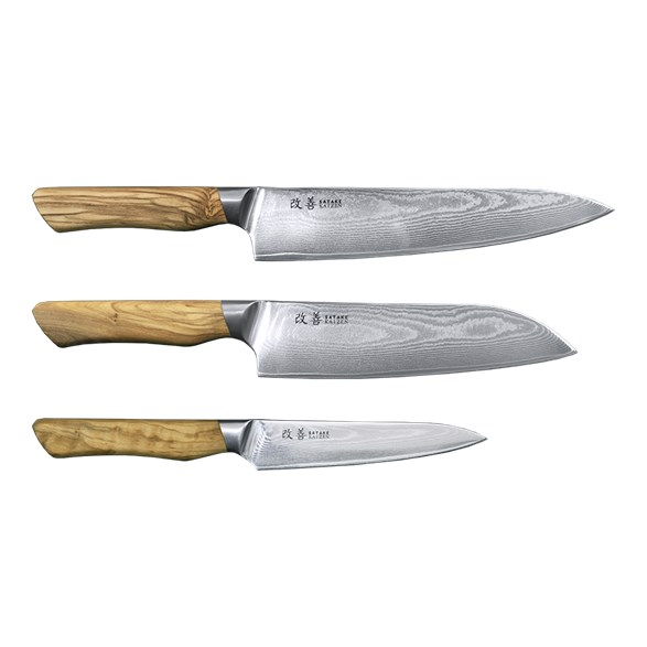 Satake Kaizen 3-dels knivset Gyuto 21cm, Santoku 18cm & Petty 12cm